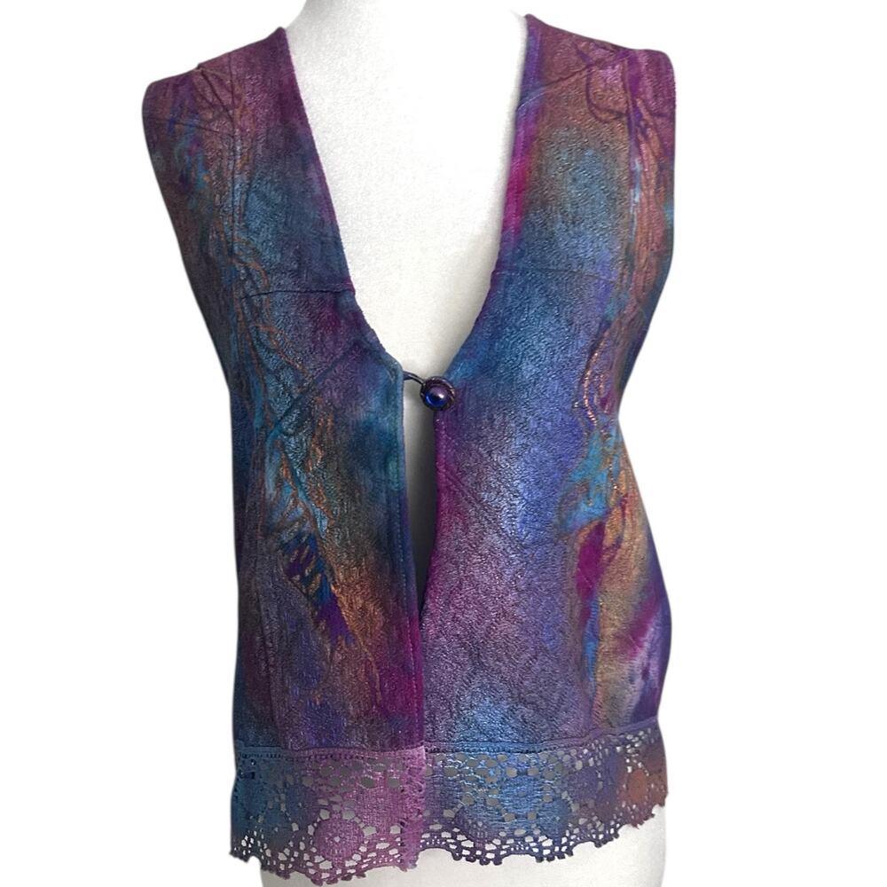 Fine Art Apparel by Sandra Vest Lace Artsy Boho Purple Blue Large